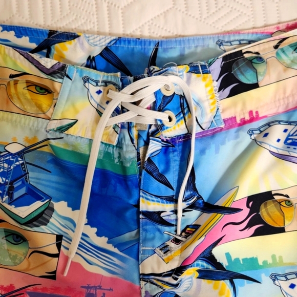 COLUMBIA CARGO SHORT PFG mens‎ 38W OMNI SHIELD Fish Print Board Blue Yellow Pink - Picture 5 of 12
